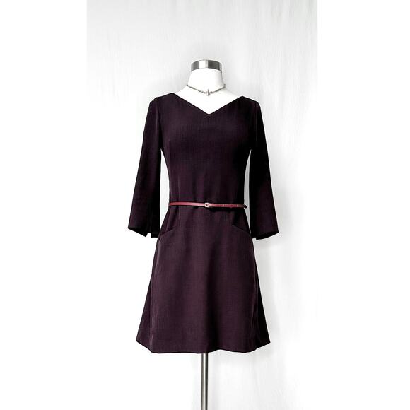 MM Lafleur Dresses & Skirts - M.M. Lafleur Alexandra Dress in Aubergine with belt